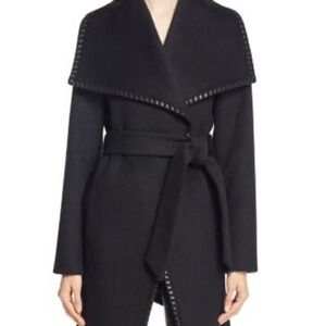 Elie Tahari Wool Coat with leather trim *missing belt